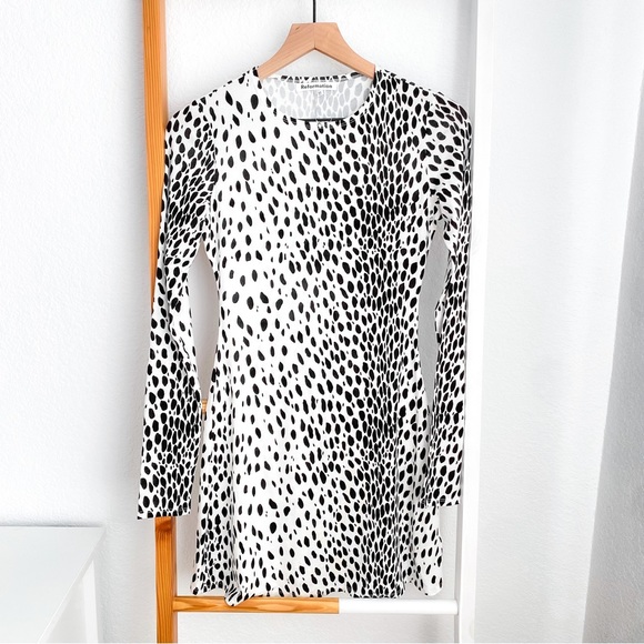 Reformation Dresses & Skirts - NWOT Reformation Kenmare Mini Dress Long Sleeve White Black Cheetah Print Animal
